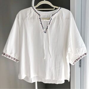 Vintage Minimalist White Oversized Relaxed Fit 3/4 sleeves blouse shirt. Large.